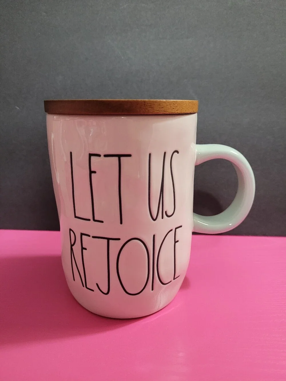 Rae Dunn Artisan Collection Let Us Rejoice Cross Mug With Wooden Lid (0003)